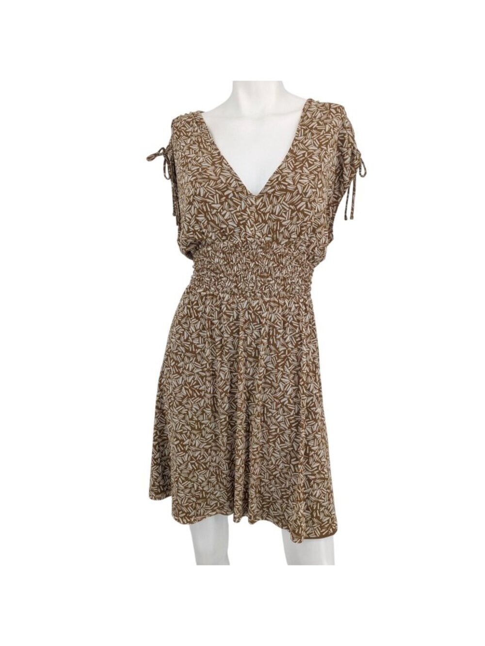 Old Navy Brown‎ Mesh Smocked Waist Dress Tie Shoulder Boho Abstract Resort Large